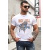 White ROCK ROLL Leopard Print Slim-fit Men's T-shirt White ROCK ROLL Leopard Print Slim-fit Men's T-shirt