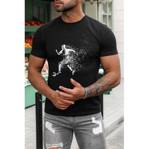 Black Soccer Graphic Print Crew Neck Short Sleeve T Shirt Black Soccer Graphic Print Crew Neck Short Sleeve T Shirt