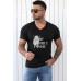 Black My Ride's Here Graphic Print V Neck Men's T Shirt Black My Ride's Here Graphic Print V Neck Men's T Shirt