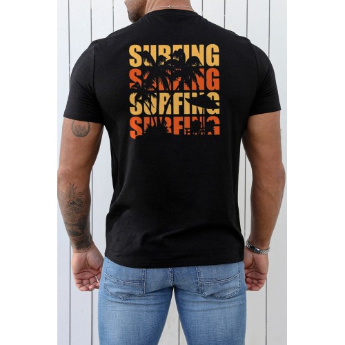 Black SURFING Plant Graphic Print Muscle Fit Men's Graphic Tee Black SURFING Plant Graphic Print Muscle Fit Men's Graphic Tee