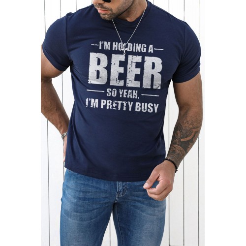 Blue BEER Letter Printed Muscle Fit Men's Graphic T Shirt Blue BEER Letter Printed Muscle Fit Men's Graphic T Shirt
