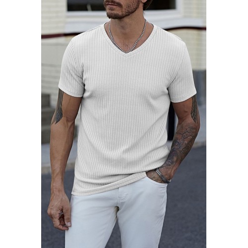 White Men V Neck Rib Knit T-shirt White Men V Neck Rib Knit T-shirt