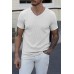 White Men V Neck Rib Knit T-shirt White Men V Neck Rib Knit T-shirt