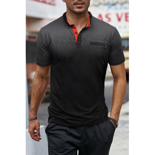 Black Gradient Color Short Sleeve Henley Men's T-shirt Black Gradient Color Short Sleeve Henley Men's T-shirt