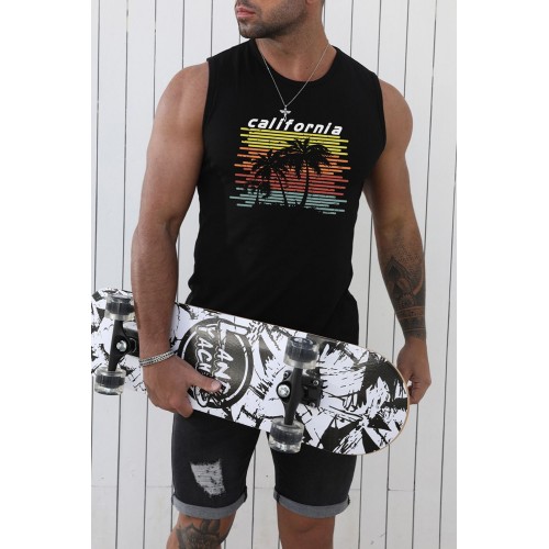 Black California Plants Color Block Men's Tank Top Black California Plants Color Block Men's Tank Top